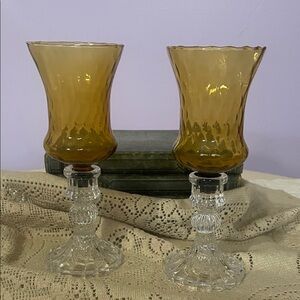 Amber Glass Candle Holders on clear base